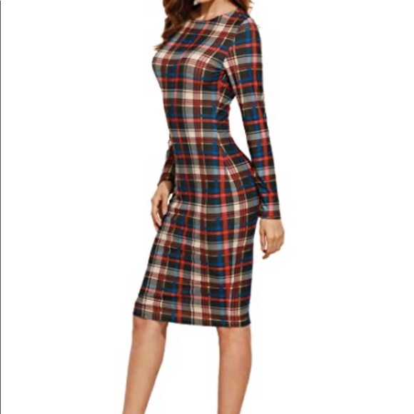 Womens Casual Plaid Long Sleeve Elegant Dress (brand new in package) - Picture 3 of 7
